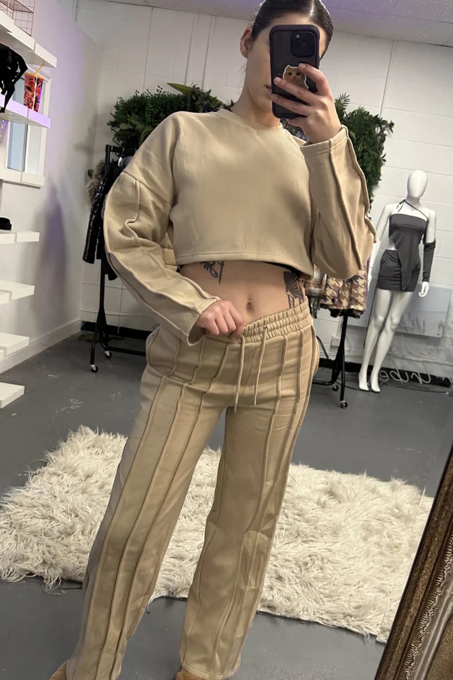 Rebellious Fashion Beige Binding Detail Loungewear Co-ord Set - Ceri
