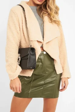 Rebellious Fashion Beige Borg Waterfall Jacket - Milinda