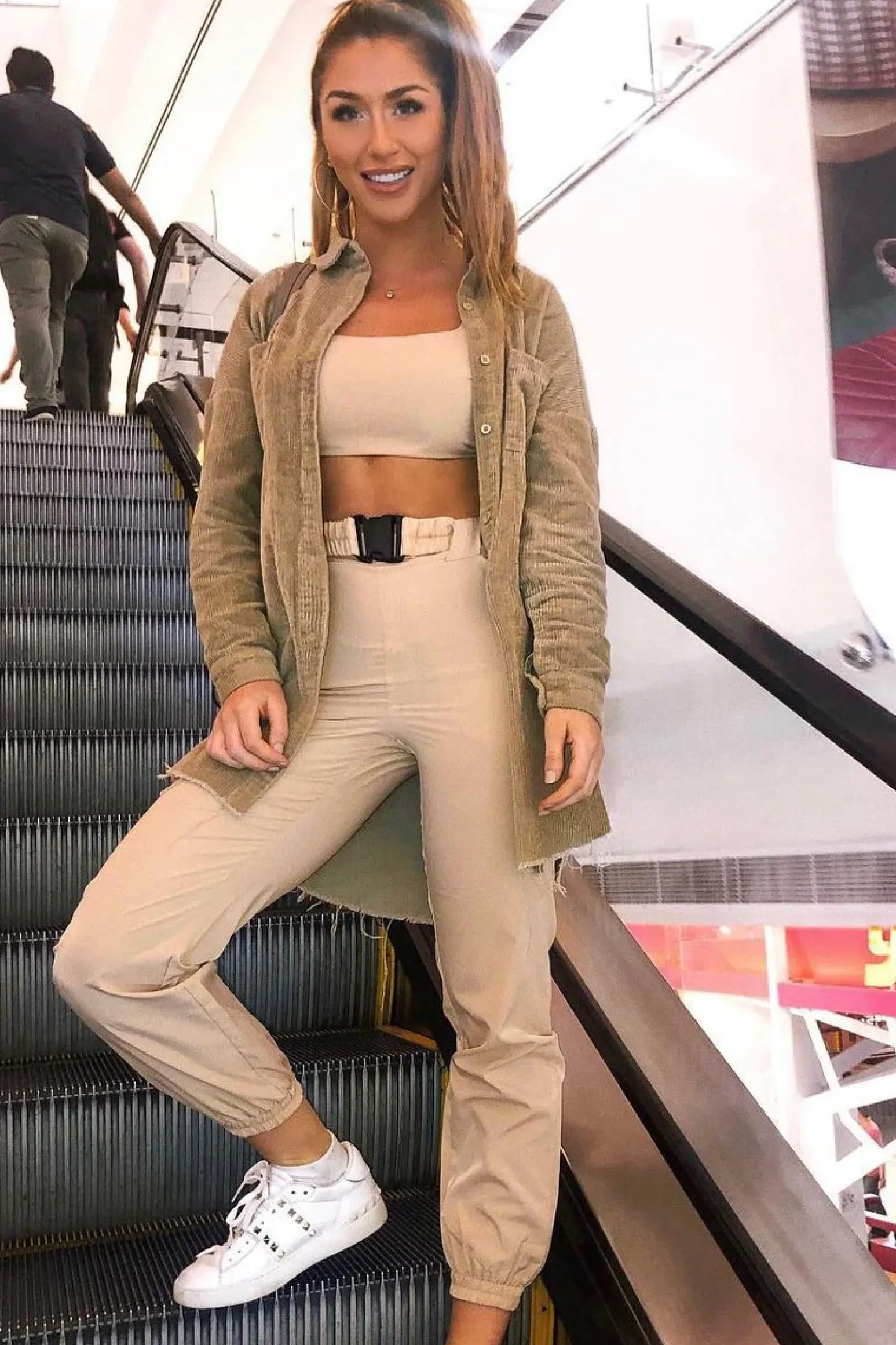 Rebellious Fashion Beige Buckle Cargo Pant Crop Top Co-Ord - Kahri