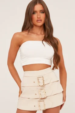 Rebellious Fashion Beige Buckle Detail Skort - Analisa