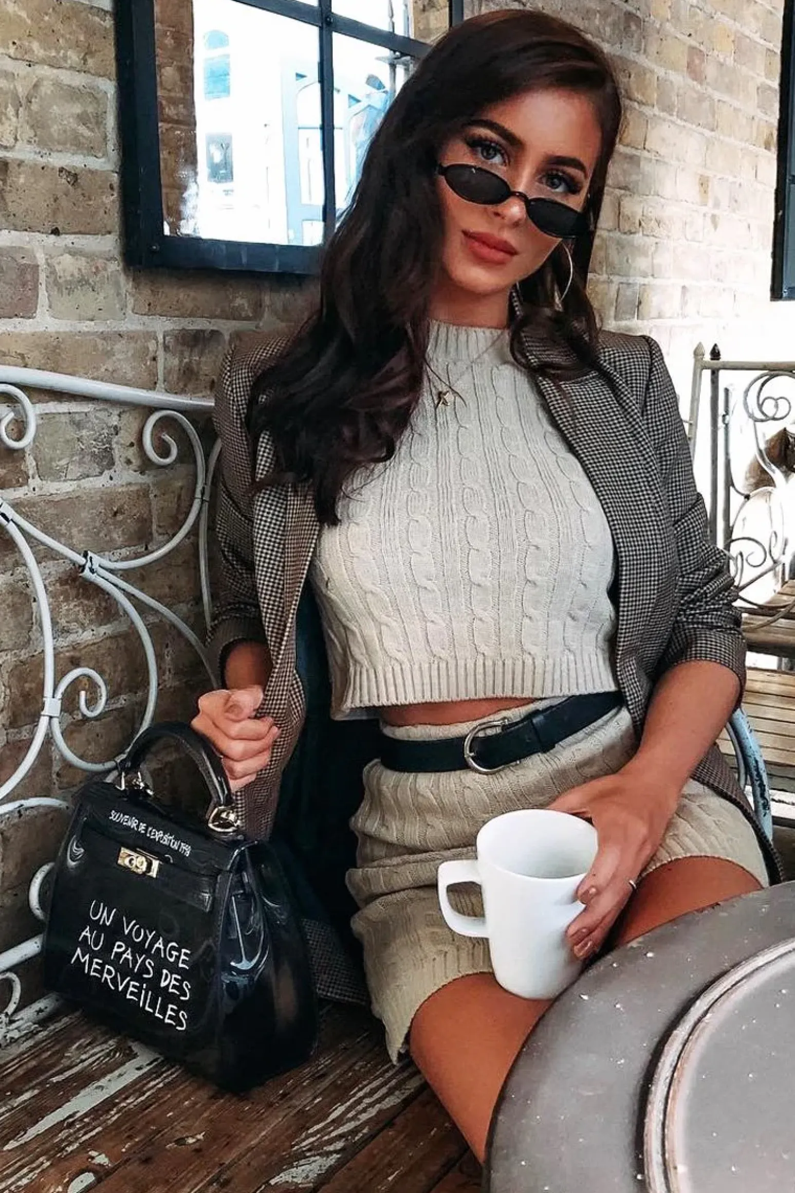 Rebellious Fashion Beige Cable Knit Crop Top And Skirt Co-ord - Galiana