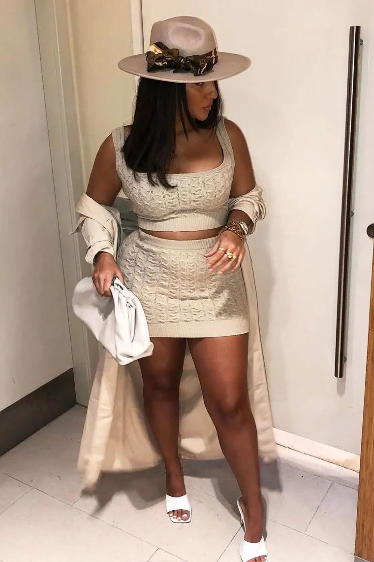 Rebellious Fashion Beige Cable Knit Crop Top Skirt Co-ord - Vennie