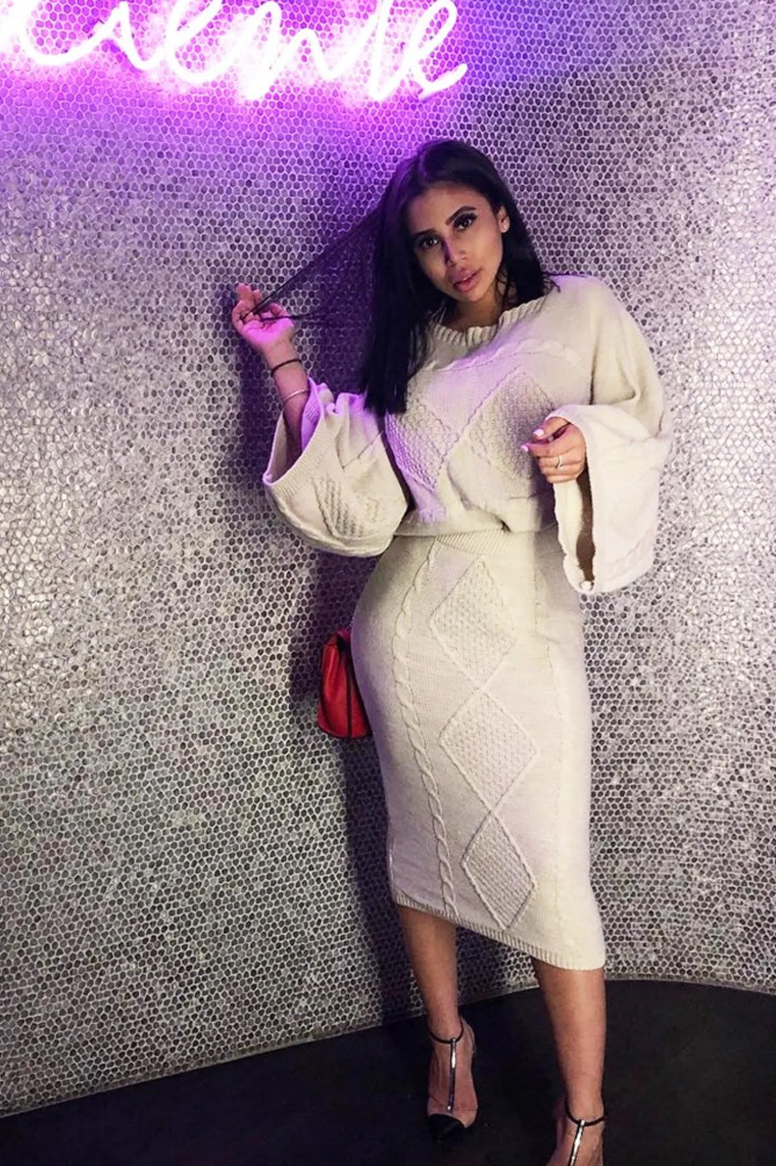 Rebellious Fashion Beige Cable Knit Jumper Midi Skirt Co-Ord - Mahari