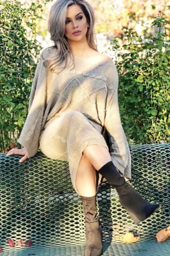 Rebellious Fashion Beige Cable Knit Jumper Midi Skirt Co-Ord - Mahari