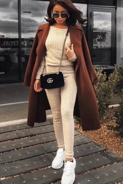 Rebellious Fashion Beige Cable Knit Loungewear Co-ord - Anha