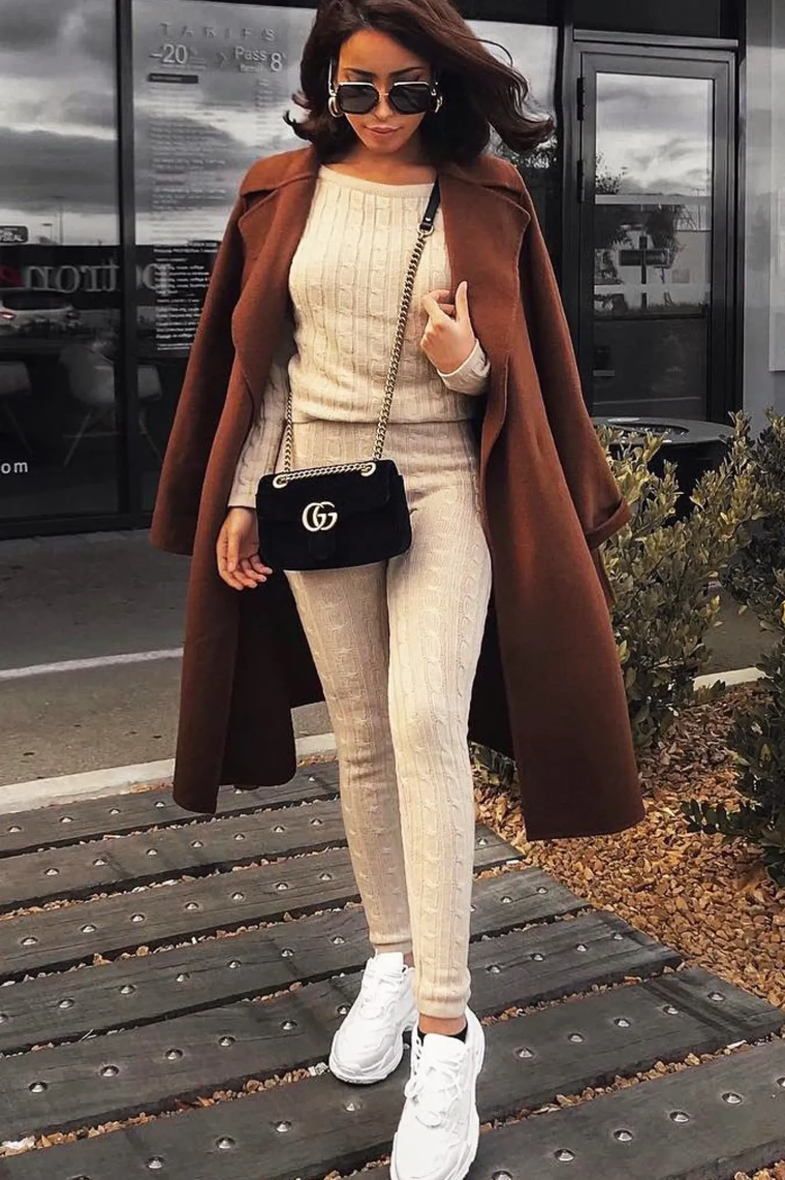 Rebellious Fashion Beige Cable Knit Loungewear Co-ord - Anha