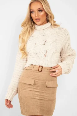 Rebellious Fashion Beige Cable Knit Sleeve Detail Jumper - Miyonna