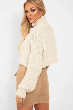 Rebellious Fashion Beige Cable Knit Sleeve Detail Jumper - Miyonna