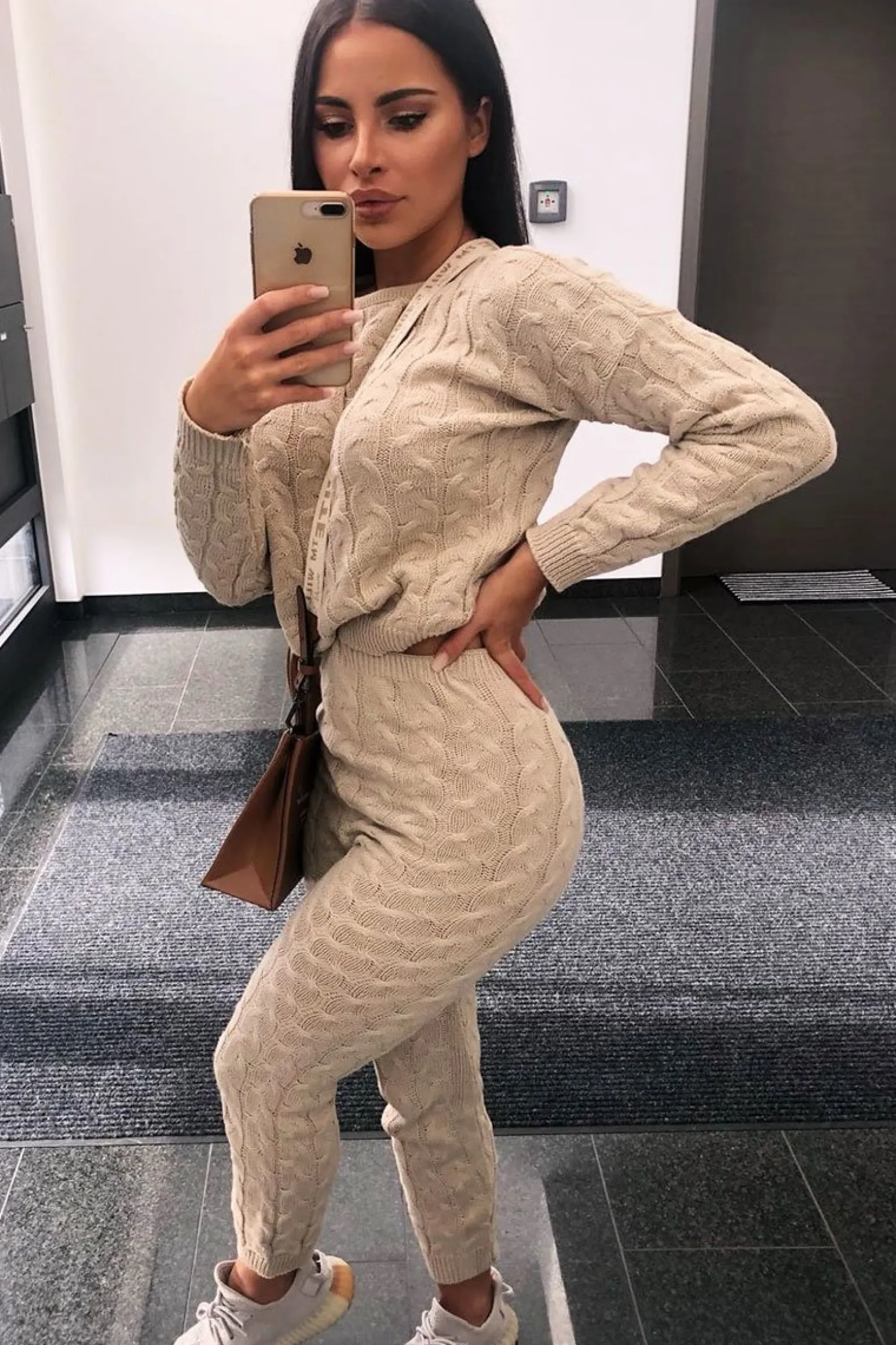 Rebellious Fashion Beige Cable Knit Sweater and Leggings Loungewear Co-ord - Ionia