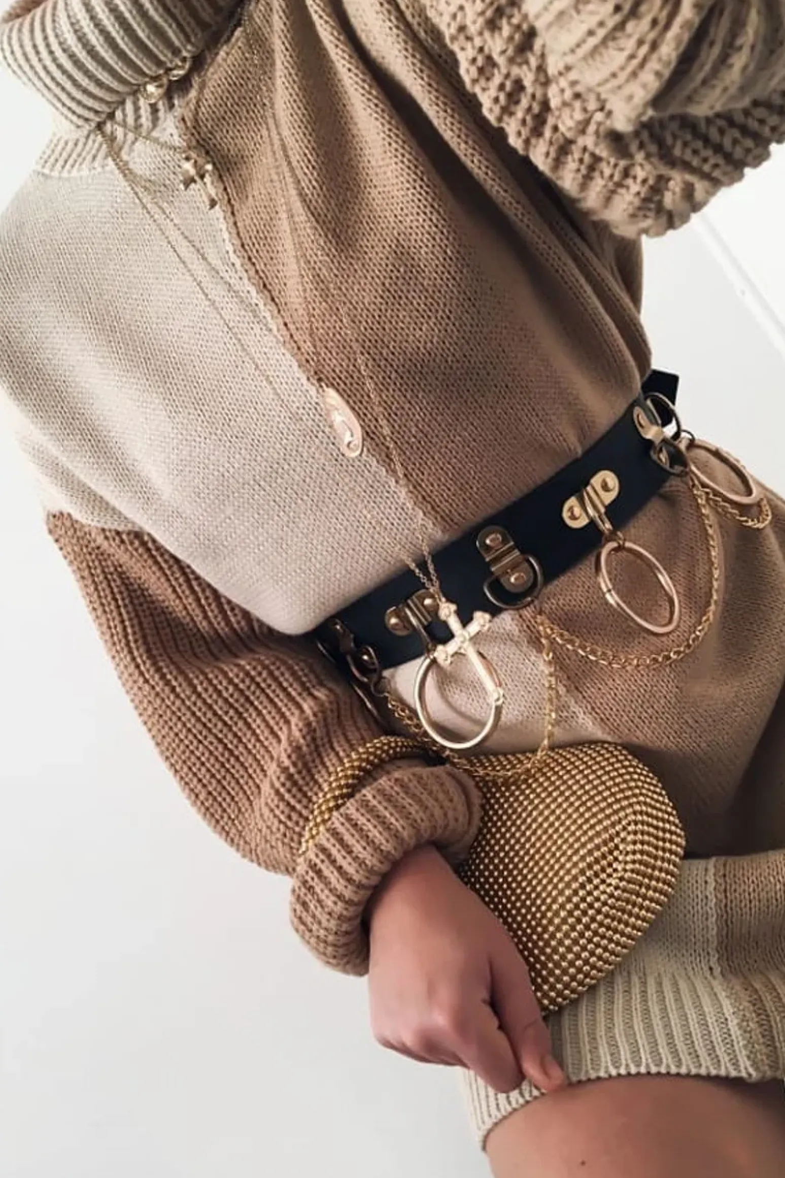Rebellious Fashion Beige Camel Colour Block Roll Neck Jumper - Milie