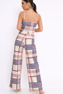 Rebellious Fashion Beige Check Crop Top and Trousers Co-Ord - Mahli