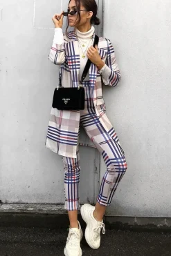 Rebellious Fashion Beige Check Long Line Blazer - Trudey