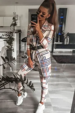 Rebellious Fashion Beige Check Long Line Blazer - Trudey