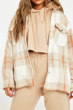 Rebellious Fashion Beige Check Pocket Front Shacket - Misa