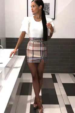 Rebellious Fashion Beige Check Skirt - Kellsey