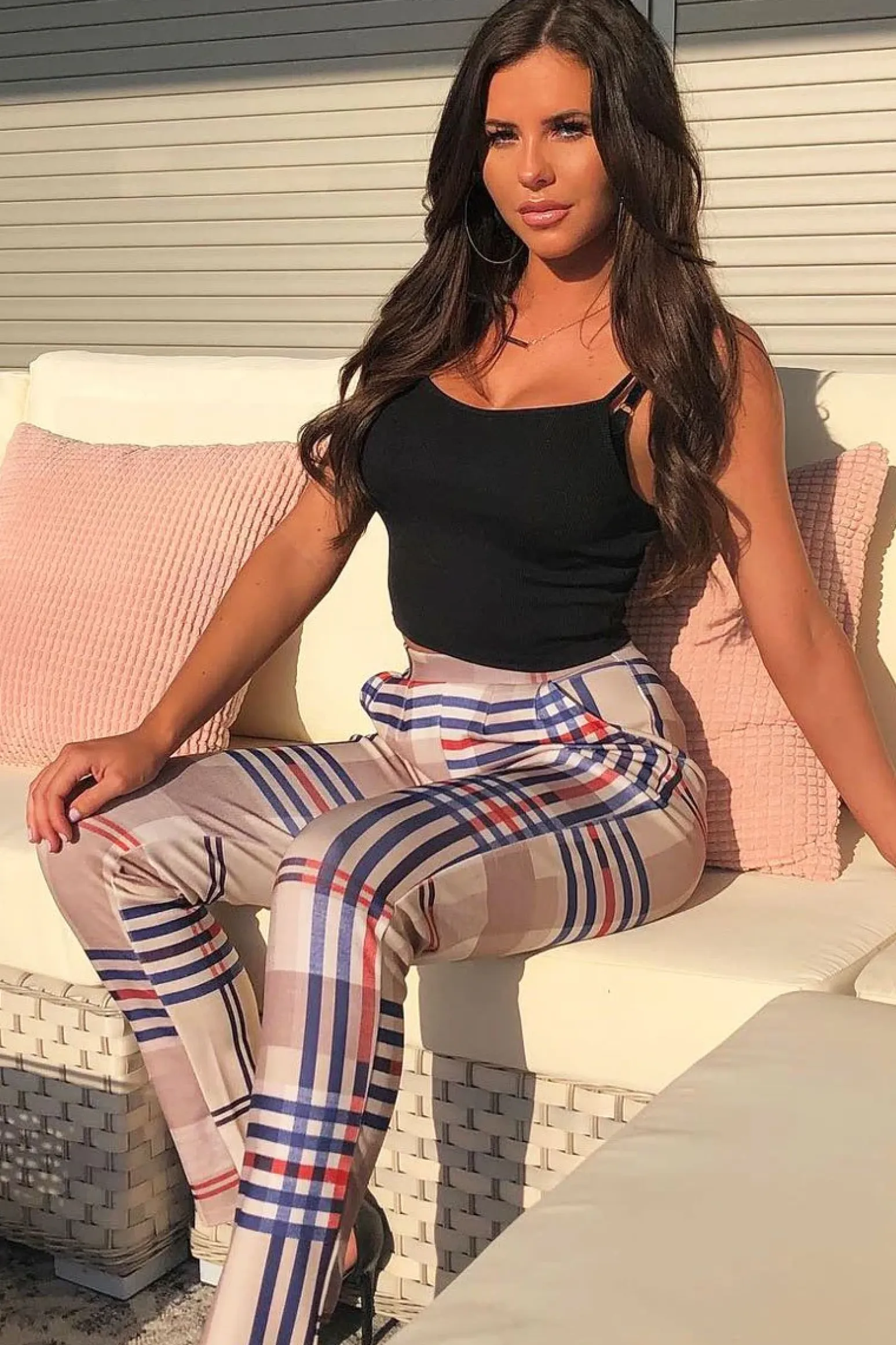 Rebellious Fashion Beige Check Tapered Trousers - Jasmyn