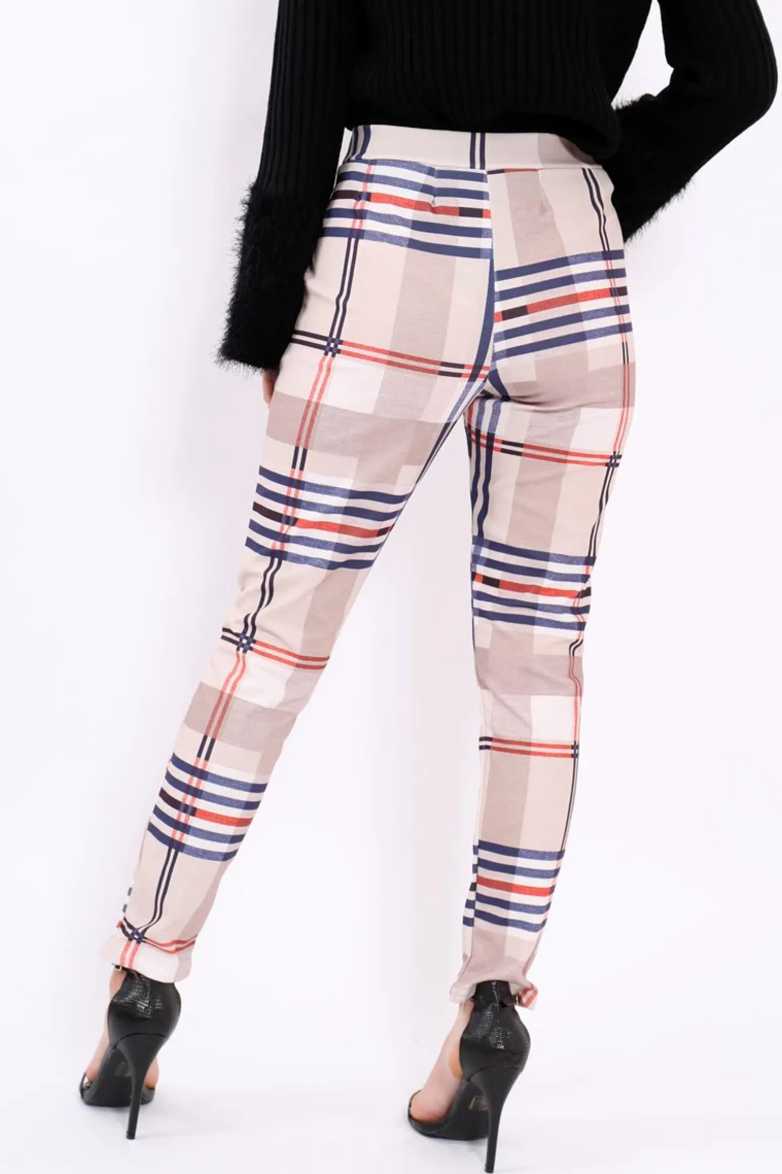 Rebellious Fashion Beige Check Tapered Trousers - Jasmyn