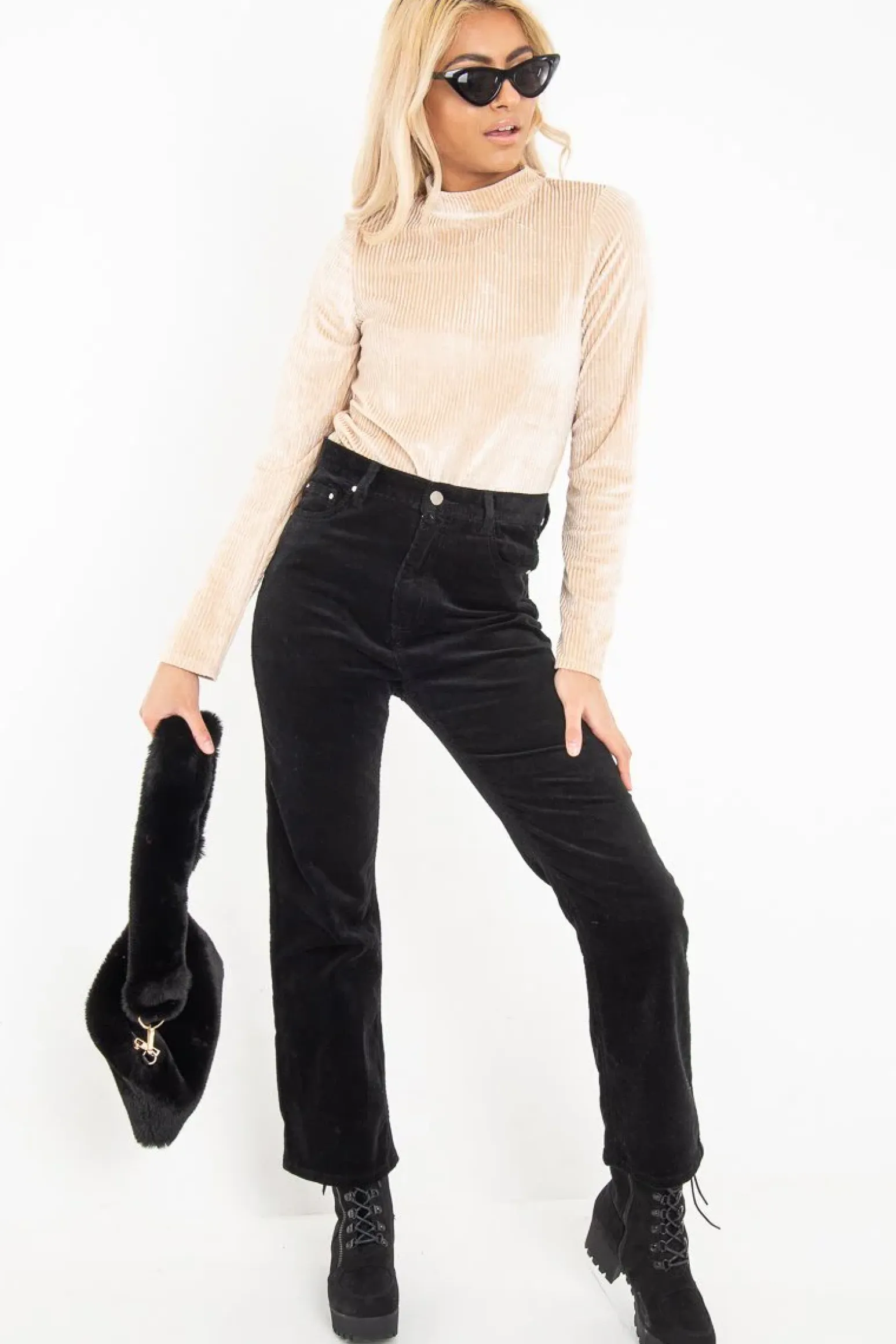 Rebellious Fashion Beige Chenille High Neck Zip Back Jumper - Ivania