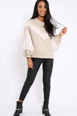 Rebellious Fashion Beige Chevron Fur Jumper - Lara