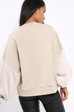 Rebellious Fashion Beige Chevron Fur Jumper - Lara