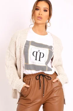 Rebellious Fashion Beige Chunky Knit Cable Pattern Cardigan - Luna