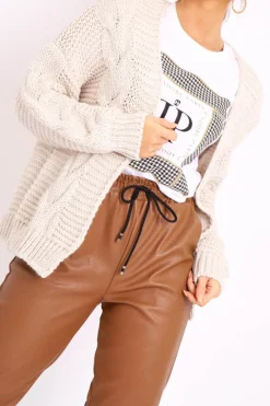 Rebellious Fashion Beige Chunky Knit Cable Pattern Cardigan - Luna