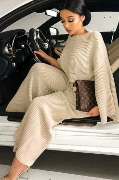 Rebellious Fashion Beige Chunky Knit Loungewear Set - Harper