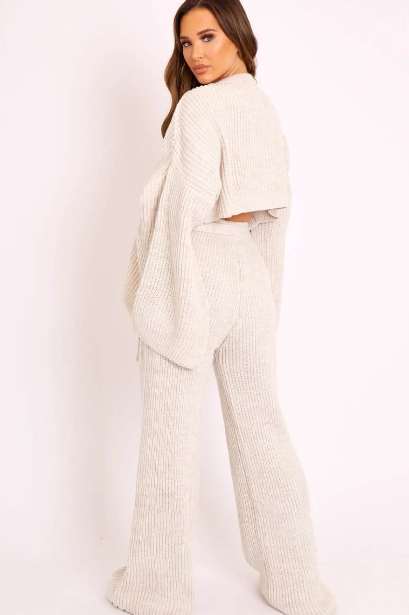 Rebellious Fashion Beige Chunky Knit Loungewear Set - Harper