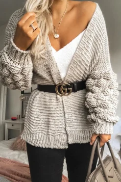 Rebellious Fashion Beige Chunky Knit Oversized Cardigan - Eaden