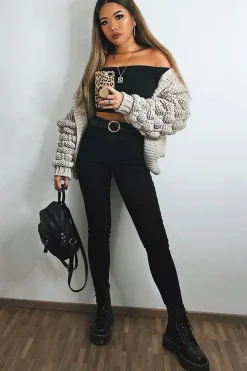 Rebellious Fashion Beige Chunky Knit Oversized Cardigan - Eaden
