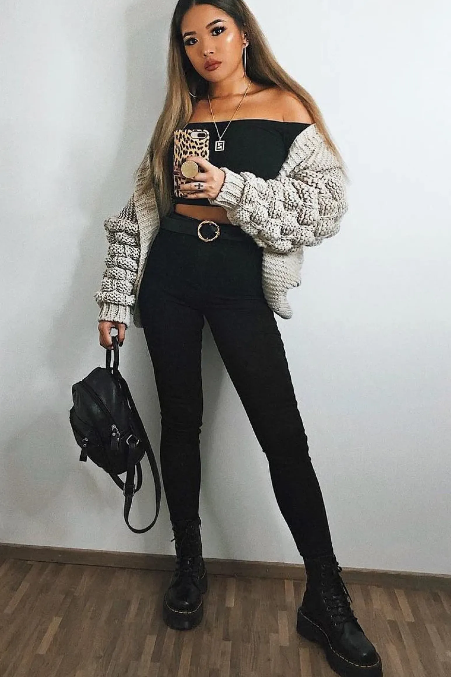 Rebellious Fashion Beige Chunky Knit Oversized Cardigan - Eaden