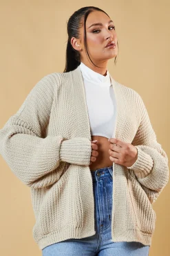 Rebellious Fashion Beige Chunky Knit Slouchy Cardigan - Daisy