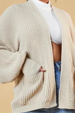 Rebellious Fashion Beige Chunky Knit Slouchy Cardigan - Daisy