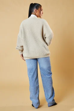 Rebellious Fashion Beige Chunky Knit Slouchy Cardigan - Daisy