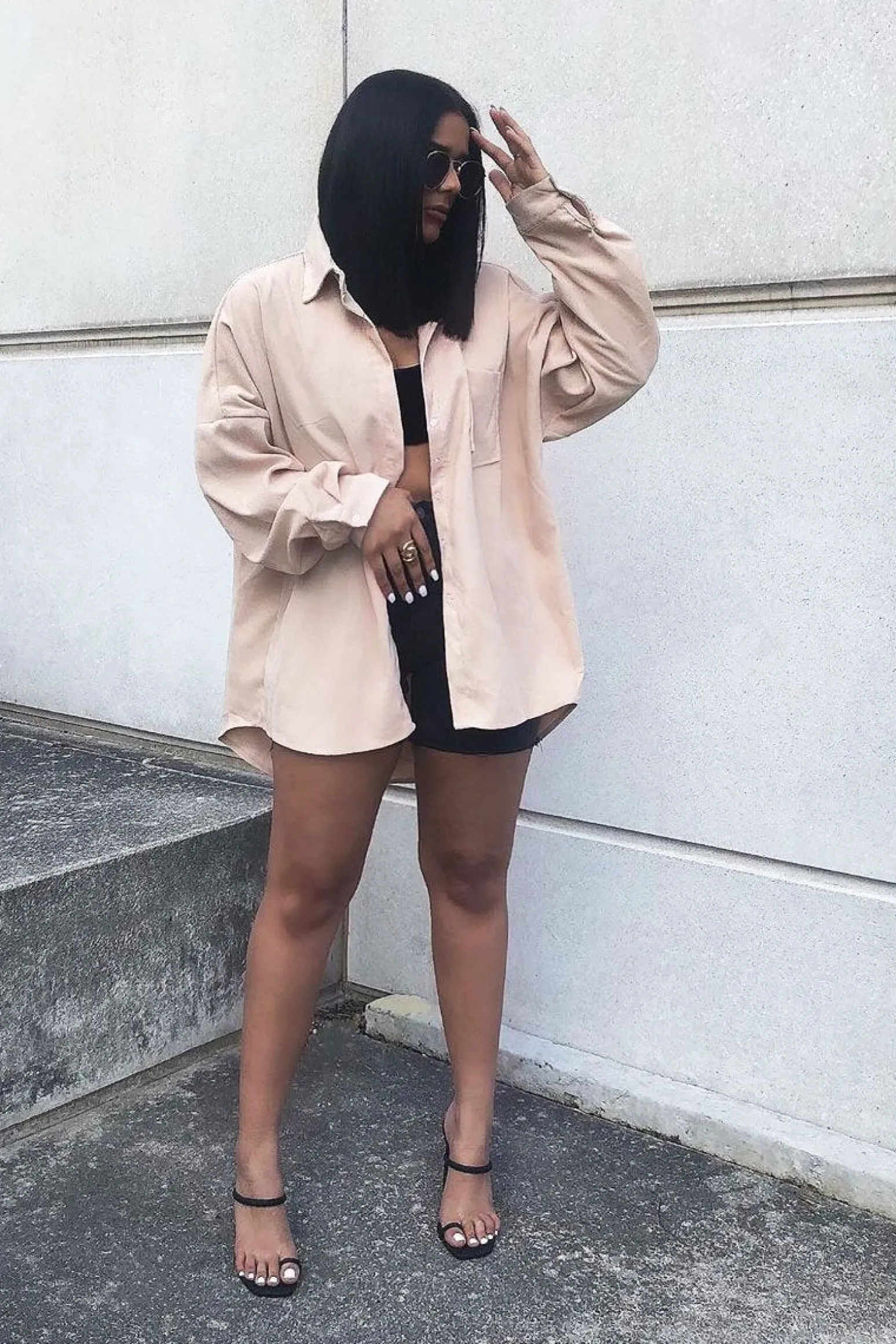 Rebellious Fashion Beige Corduroy Button Front Oversized Shirt - Kyrah