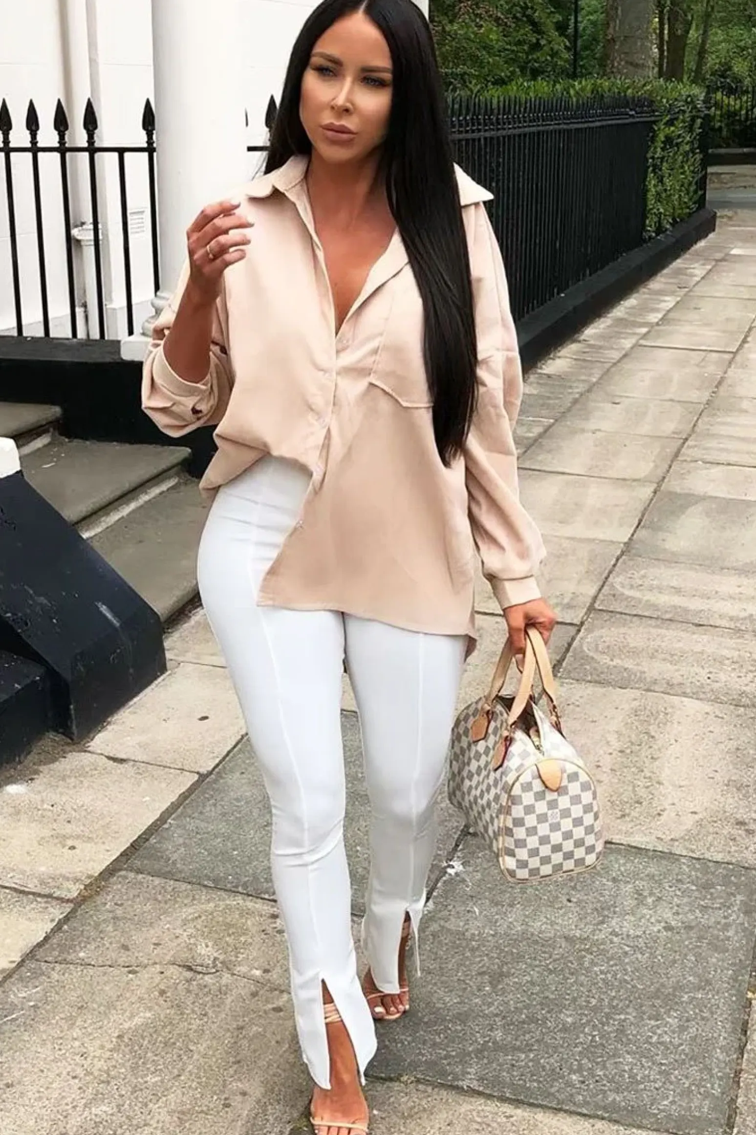 Rebellious Fashion Beige Corduroy Button Front Oversized Shirt - Kyrah