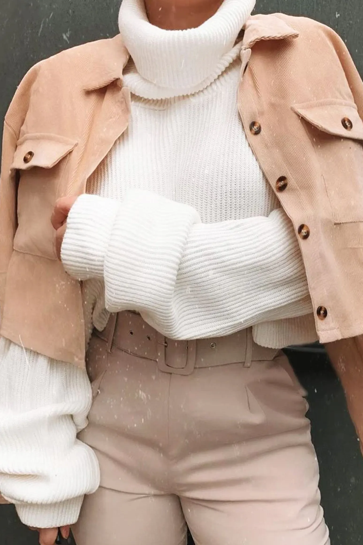 Rebellious Fashion Beige Corduroy Utility Pocket Cropped Shirt - Eliora