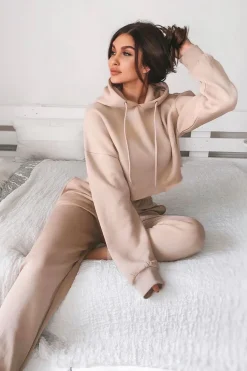 Rebellious Fashion Beige Cropped Oversized Hoodie and Joggers Co-ord - Karenza