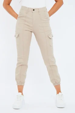 Rebellious Fashion Beige Cuffed Cargo Trousers - Genesis