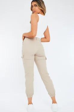Rebellious Fashion Beige Cuffed Cargo Trousers - Genesis
