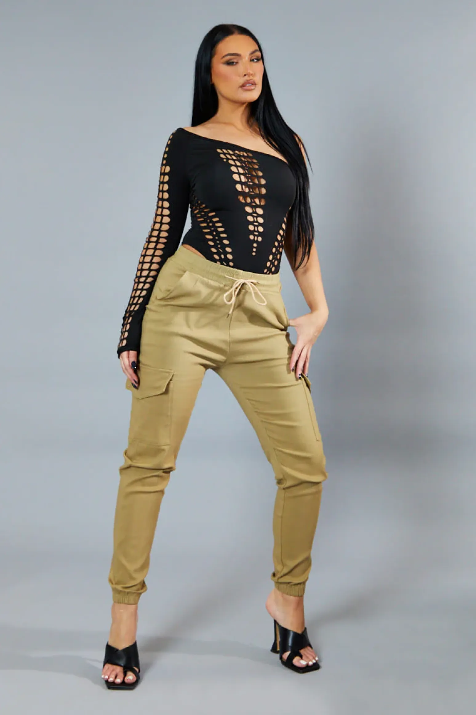 Rebellious Fashion Beige Cuffed Hem Cargo Trousers - Rain