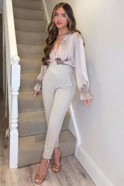Rebellious Fashion Beige Extreme High Waist Tailored Trouser - Yaz
