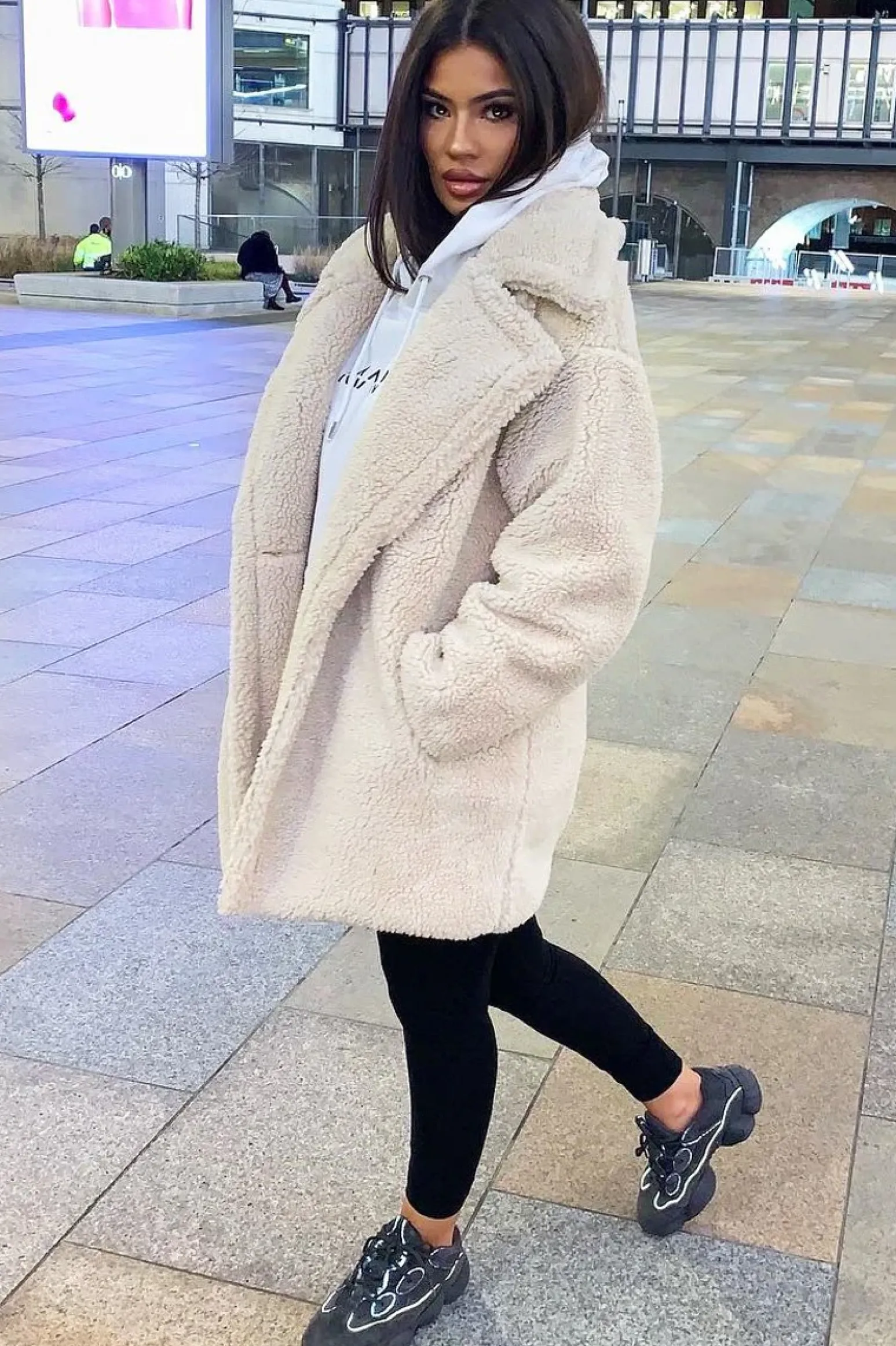 Rebellious Fashion Beige Faux Fur Button Front Teddy Coat - Aamna