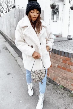 Rebellious Fashion Beige Faux Fur Button Front Teddy Coat - Aamna