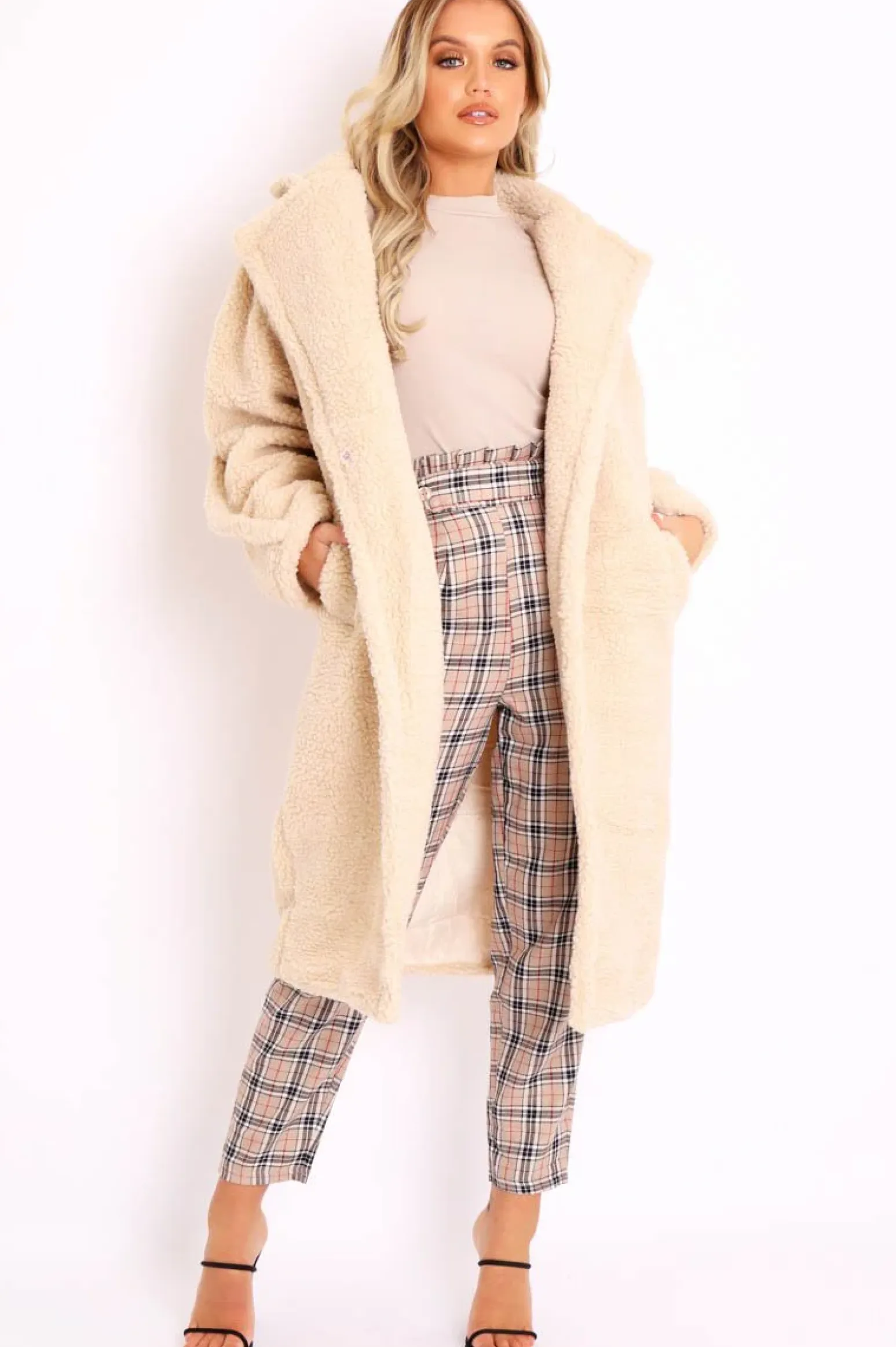 Rebellious Fashion Beige Faux Fur Button Front Teddy Coat - Aamna
