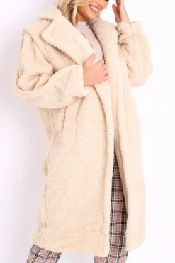 Rebellious Fashion Beige Faux Fur Button Front Teddy Coat - Aamna