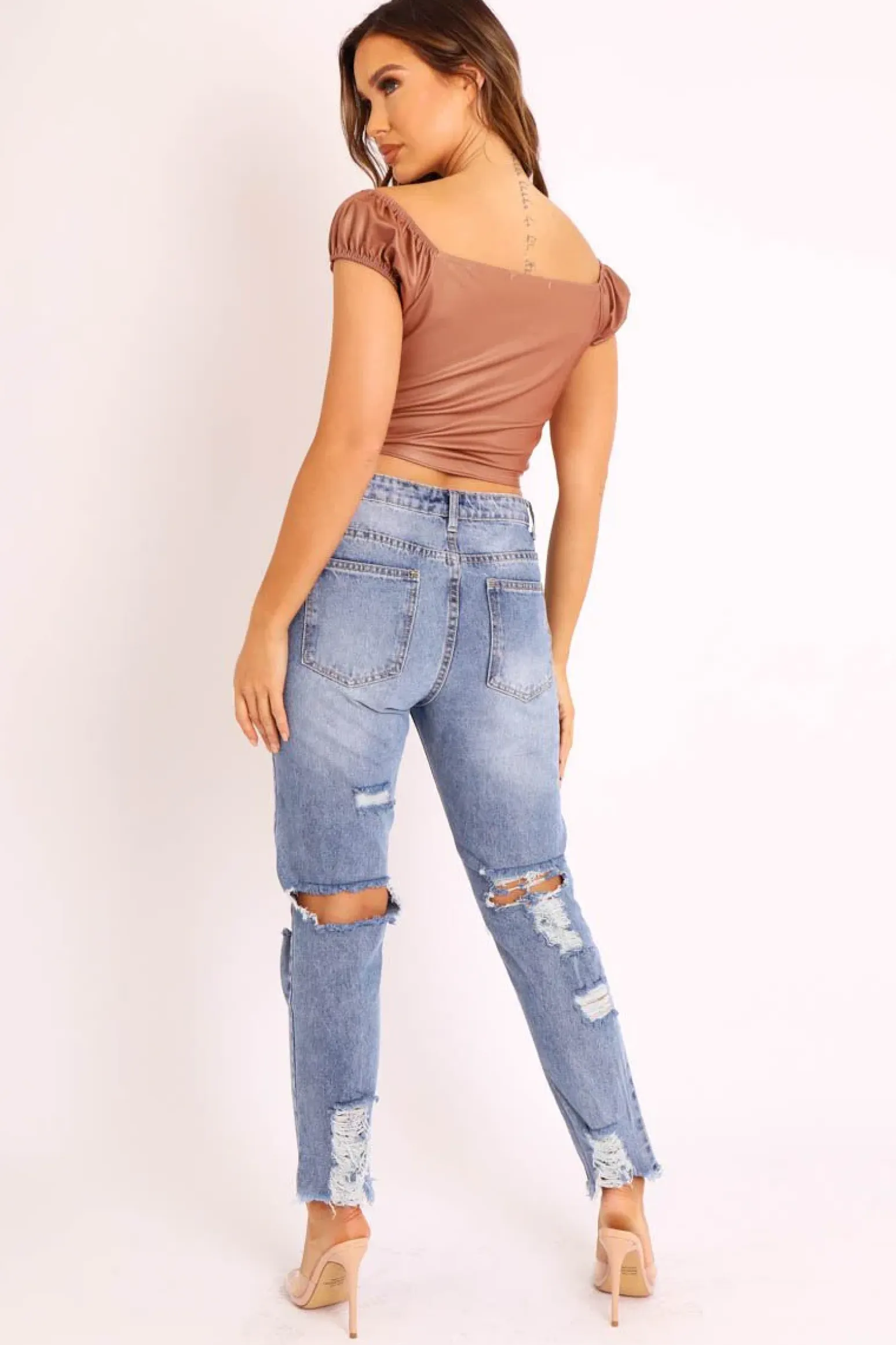 Rebellious Fashion Beige Faux Leather Corset Style Crop Top - Julisa