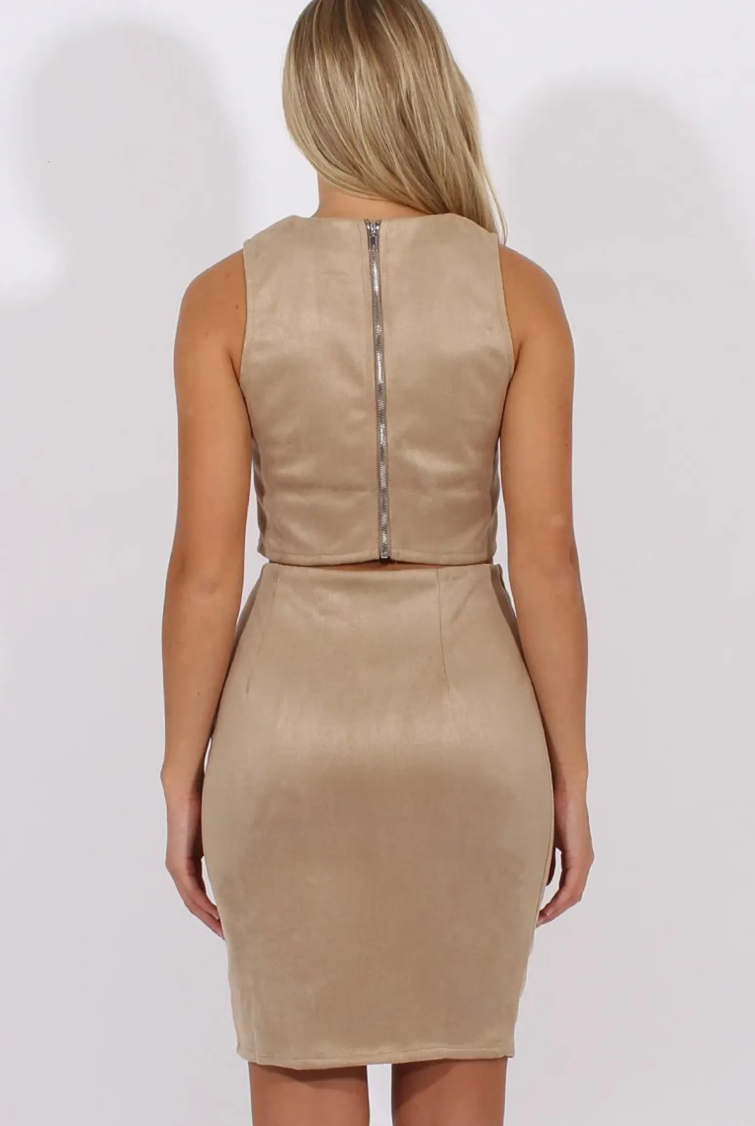 Rebellious Fashion Beige Faux Suede Co-ord - Dorley