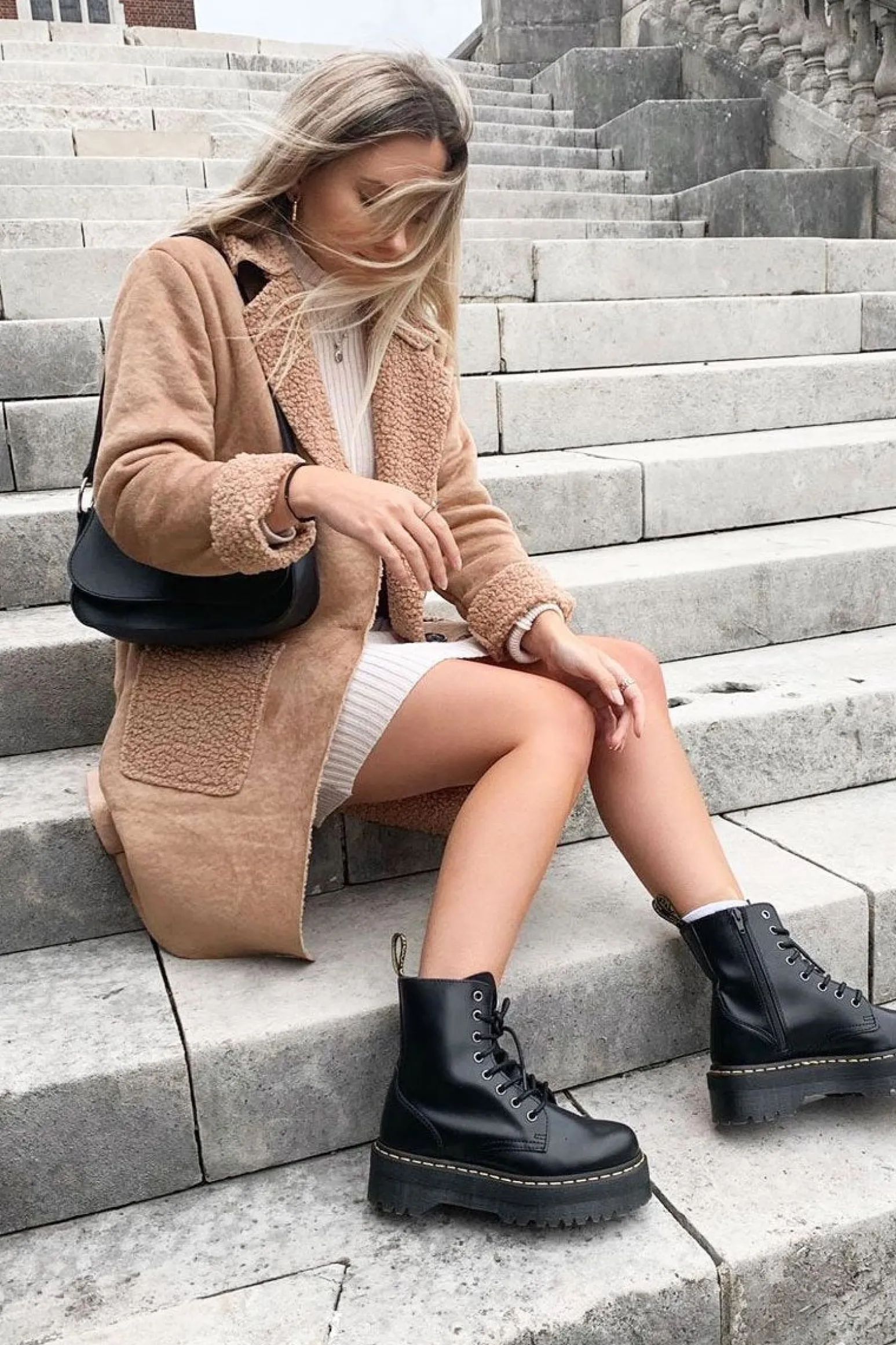 Rebellious Fashion Beige Faux Suede Shearling Coat - Izabella