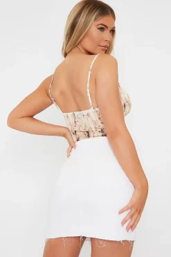 Rebellious Fashion Beige Floral Corset Detail Bodysuit - Clarah